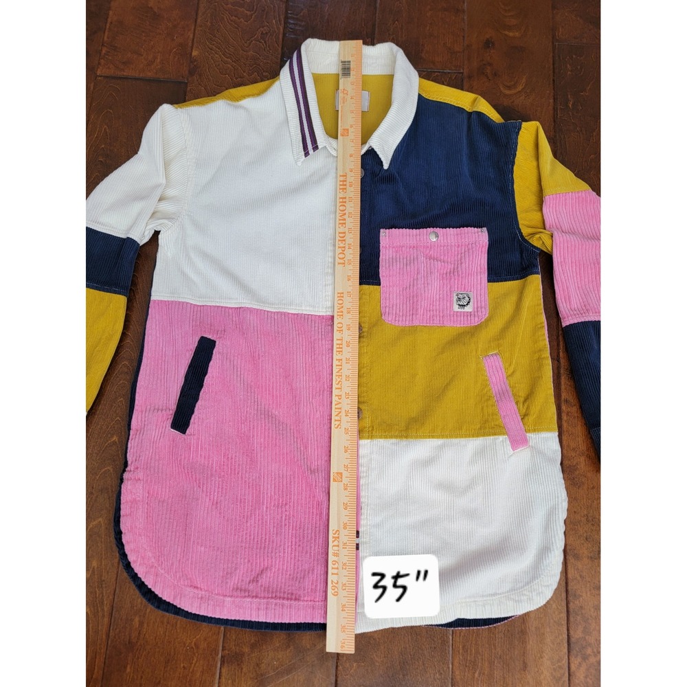 BDG Oversized Colorblock Corduroy Shirt Jacket Womens Medium Pink Yellow Navy - Picture 5 of 9